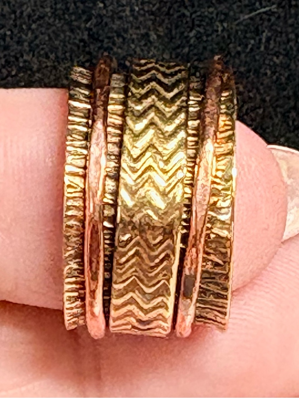 Gold-Tone Textured Stackable fidget-meditation Women's Ring - gold tone
